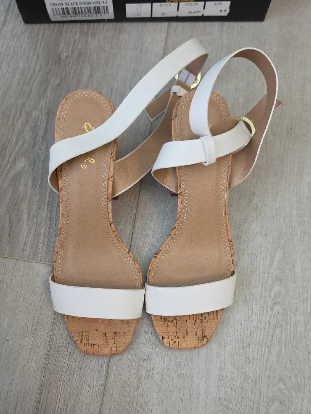 Qupid White Cork Block Heel Sandals with Ankle Strap